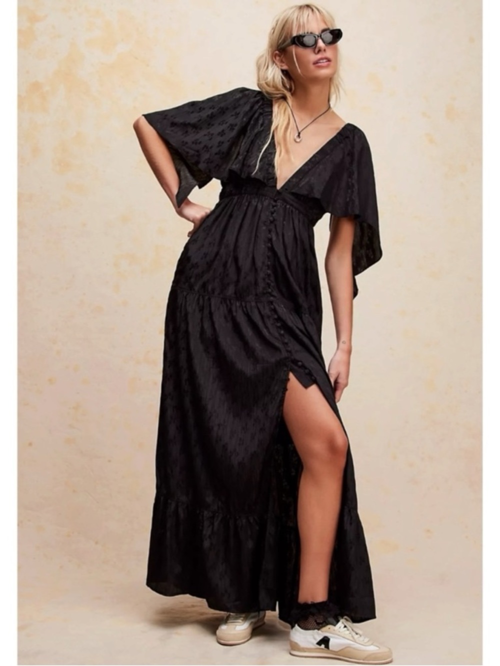 Free People Ethereal Witchy Fairy Cha Cha Maxi Dress Black Small Bohemian Goth - Picture 13 of 14